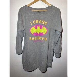 DC Comics Sleep Shirt Jrs. Sz XL 15-17 Gray I Chase Bad Boys Batman PJs 1212